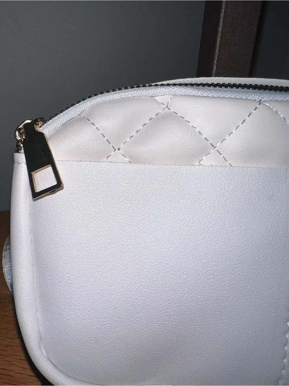 White Quilted Cosmetic Pouch with Front Pocket